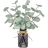 Piklado Artificial Eucalyptus Stems in Vase with Faux Water,Fake Plants for Bathroom,Coffee Table,Green Leaves for Centerpiece,Faux Greenery Plants Decorations.(Green-Black Bottle)