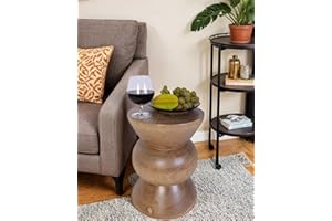 Athaliah Wooden Side Table, Hand Carved Rustic Wood Tree Stump End Table, Natural Paulownia Wood Round Coffee Table, Indoor Outdoor Wood Stump Stool for Living Room, Bedroom, Garden, Patio
