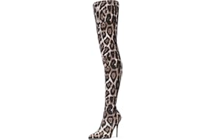NEWBELLA Women's Over Knee High Boots - Leopard Print Stiletto Heels Pointed Toe Side Zipper for Fall Winter