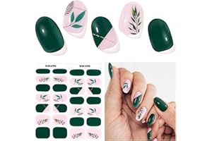 DUKASOU Semi Cured Gel Nail Strips, Nail Art Stickers/Wraps Need UV Light, Includes Prep Pads, Nail File & Wood Stick, Sticker Nails for Women Girls Kids DIY Gifts（Grass Green