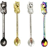 SILFGRLF Mini cat Spoon Keychain Pendant Necklace, Mini Spoon Teaspoon with crystal Pendant Key Ring for Filling Vials，Home Supplies.