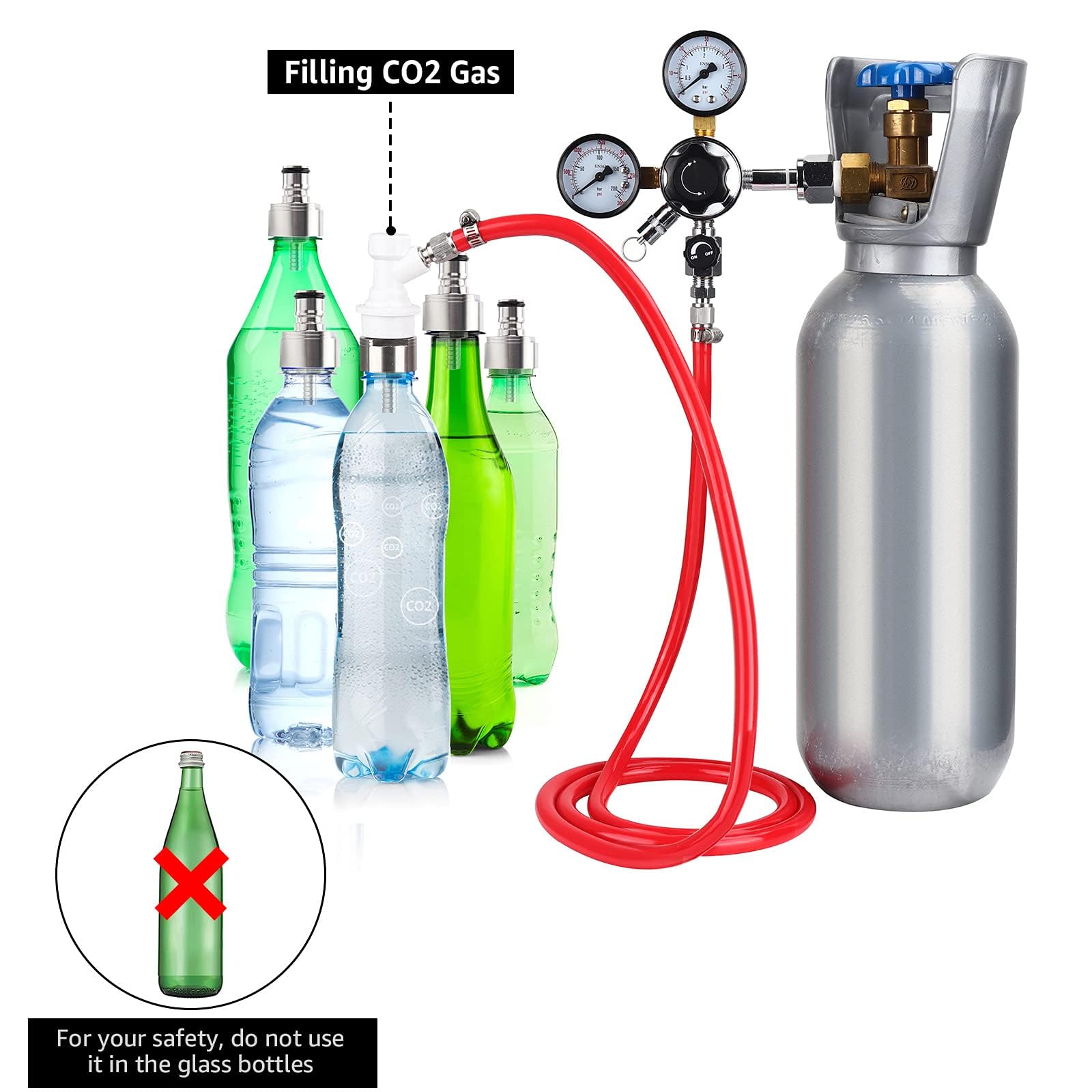 5.5ft 5/16 Co2 Gas Line Tubing for Kegerator Assembly with stainless steel carbonator cap carbonation cap for soda bottle, Ball Gas Lock Draft beer Red Hose kit for Homebrew