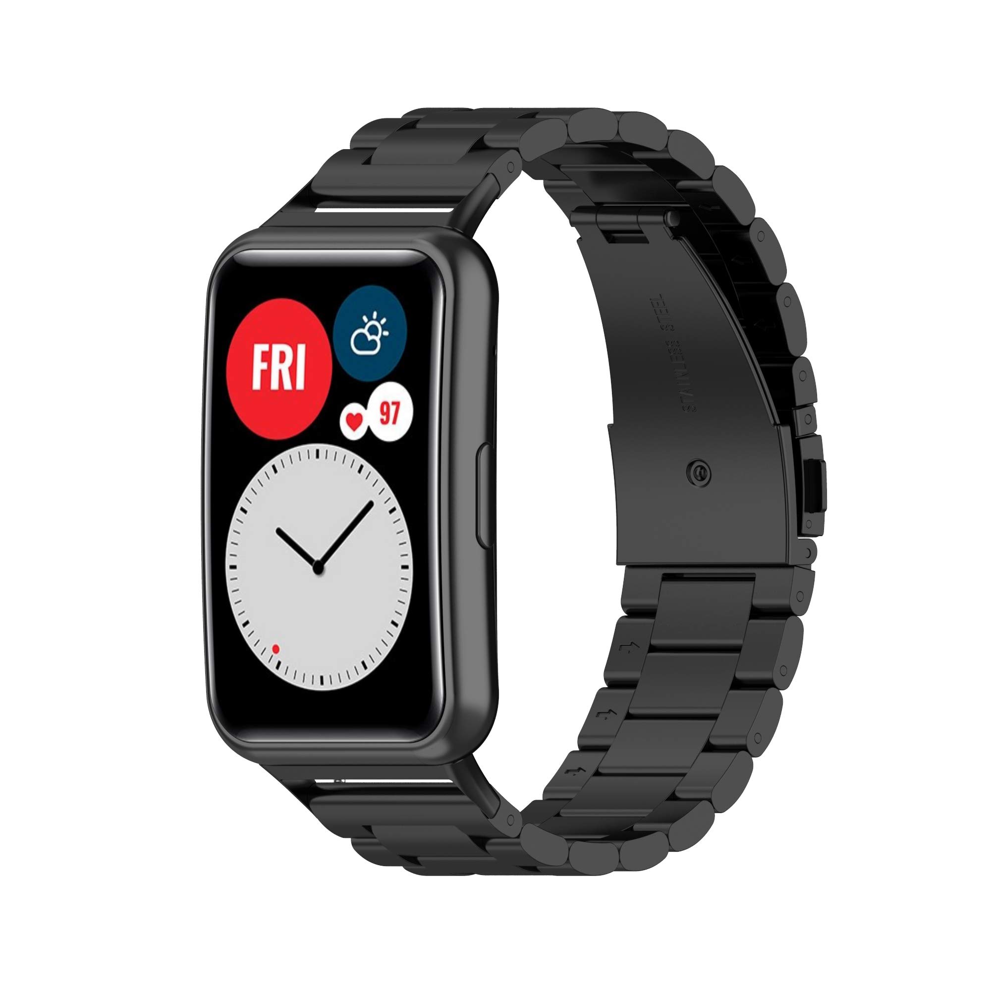 Chofit Replacement Straps Compatible with Huawei Watch Fit Strap, Metal Stainless Steel Wristband Business Band Men Women for Huawei Watch Fit Smartwatch (Black)