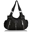 Scarleton 3 Front Zipper Washed Shoulder Bag H129201 - Black