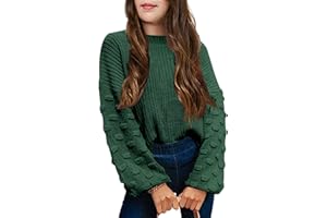 MACNOORA Girls Crewneck Knit Pullover Sweaters Long Lantern Sleeve Oversized Knit Cute Jumper Tops