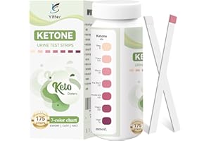Yiffer Ketone Test Strips (175 Count)-Professional 7-Color Ketone Urine Test for Accurate Ketosis Monitoring, Keto, Low-Carb,