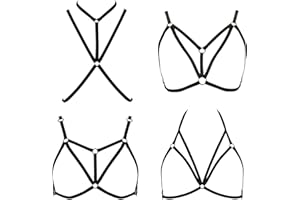 Adramata Women Harness Elastic Cupless Cage Bra Hollow Out Strappy Cupless Plus Size 4 Pcs