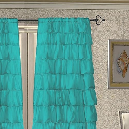 Amazon Com Rod Pocket Turquoise Ruffle Cotton Door Window