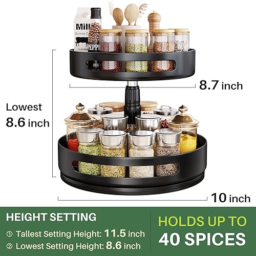 Lazy Susan Organizer Spice Rack Tier Height Adjustable Spice