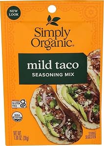 Simply Organic Mild Taco Seasoning Mix, Gluten Free, Certified Organic, Kosher, Vegetarian, Pure Flavor for Tacos, Stir-Fries