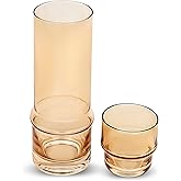 Bedside Water Carafe with Tumbler | 33-Ounce Pitcher and Matching Drinking Glass | Stackable Cup as a Lid for Carafe | Home Décor for Guest Room, Nightstand, Office, or Gift | elle decor (Amber)