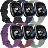 6 PACK Bands Compatible with Fitbit Versa 4 / Versa 3 / Fitbit Sense 2 / Sense Bands for Women Men, Soft Sport Wristbands Replacement Smart Watch Straps