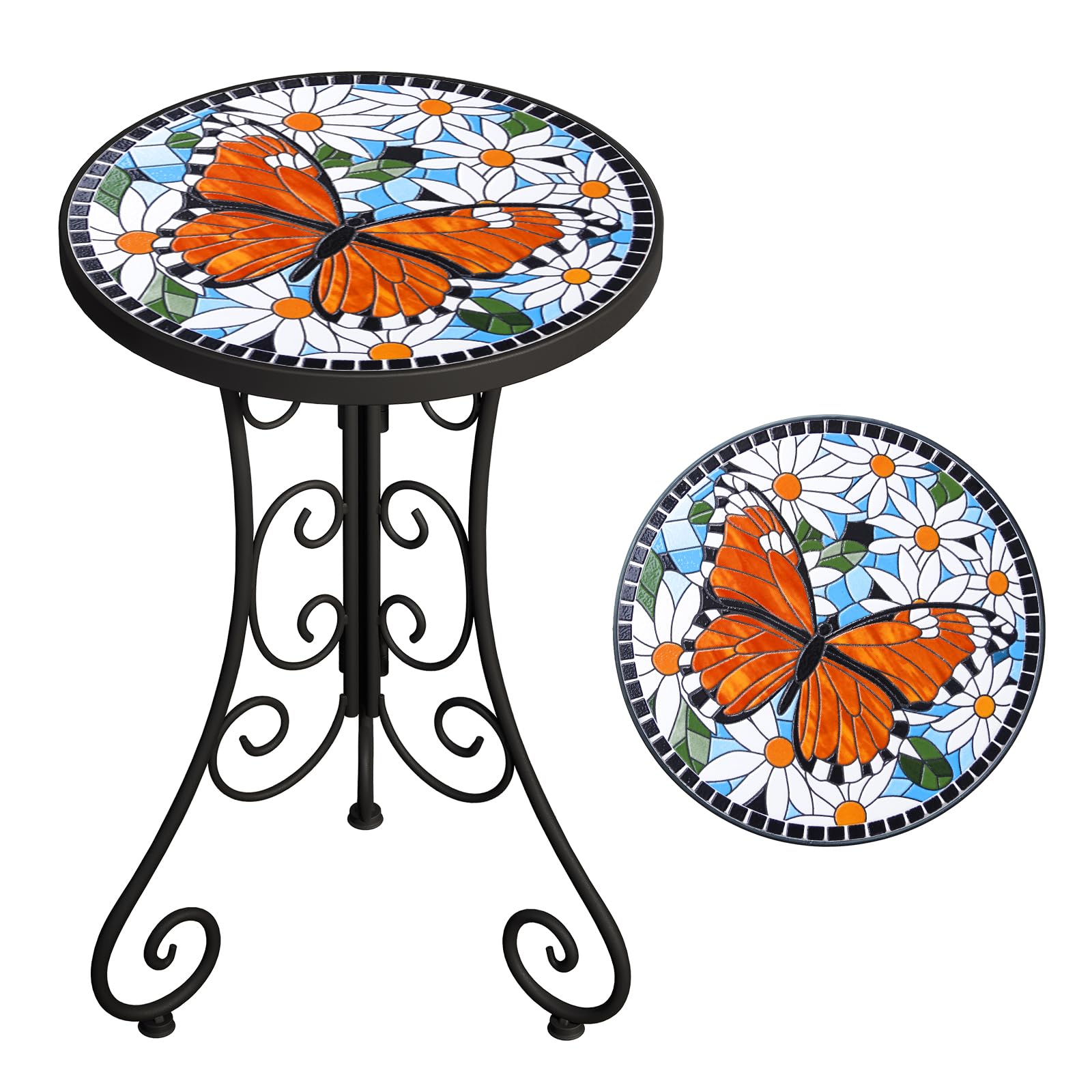 Photo 1 of **MINOR CHIPS**FROMJBEST Mosaic Outdoor Side Table, Patio Side Table, Weather Resistant 14" Diameter 21" H Ceramic Tile Round Outside Table for Patio, Porch, Garden, Pool, Indoor&Outdoor,Plant Stand