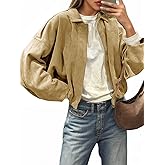 Cicy Bell Womens Faux Suede Bomber Jackets Oversized Cropped Zip Up Lapel Coats Fall Casual Outerwears