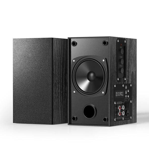 ELIMAVI 30W X 2 POWERED BOOKSHELF SPEAKERS – 3.5-RCA INPUT FOR TURNTABLE, TV, PC, RECORD PLAYER SPEAKERS WITH 4 INCH WOOFER & WALL MOUNTED