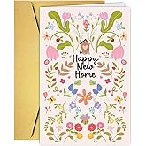 Qamza Cute New Home Greeting Card, Congratulations Moving New House Gift for Friend Son Daugther Brother Sister Coworker Boss, Botanical art Card for Home