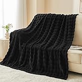 NEWCOSPLAY Throw Blanket for Couch Black Super Soft Flannel Fleece 3D Bubble Lightweight Bed Blanket All Season Use (Black, Throw(50"x60"))