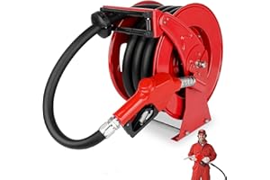 QAUSOU Fuel Diesel Hose Reel Retractable 1" x 33' with Fueling Nozzle,Auto Rewind Spring Driven,300 PSI Industrial Heavy Duty Steel Construction Reels for Truck Farm Aircraft Ship Vehicle Tank Trailer