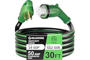 ISLEWIRE 50 Amp 30 Feet RV Power Cord, Heavy Duty 6/3 + 8/1 Gauge STW 50A Generator Cord, NEMA 14-50P to SS2-50R LED Power Indicator Twist Lock for RV Trailer Camper and Generator to House, ETL Listed