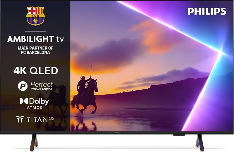 Ambilight 75PUS8510 4K QLED Smart TV - Pantalla de 75 Pulgadas con Plataforma Titan OS, Pixel Precise Ultra HD y Sonido Dolby Atmos - Funciona con Alexa y con el Asistente de Voz de Google