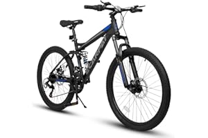 Ecarpat Mountain Bike 24/26/27.5 Inch, Dual Full Suspension Mountain Bike, for Mens Womens Bicycles Go to School/Work, 21-Speed Aluminum/Steel Beach Bicycles
