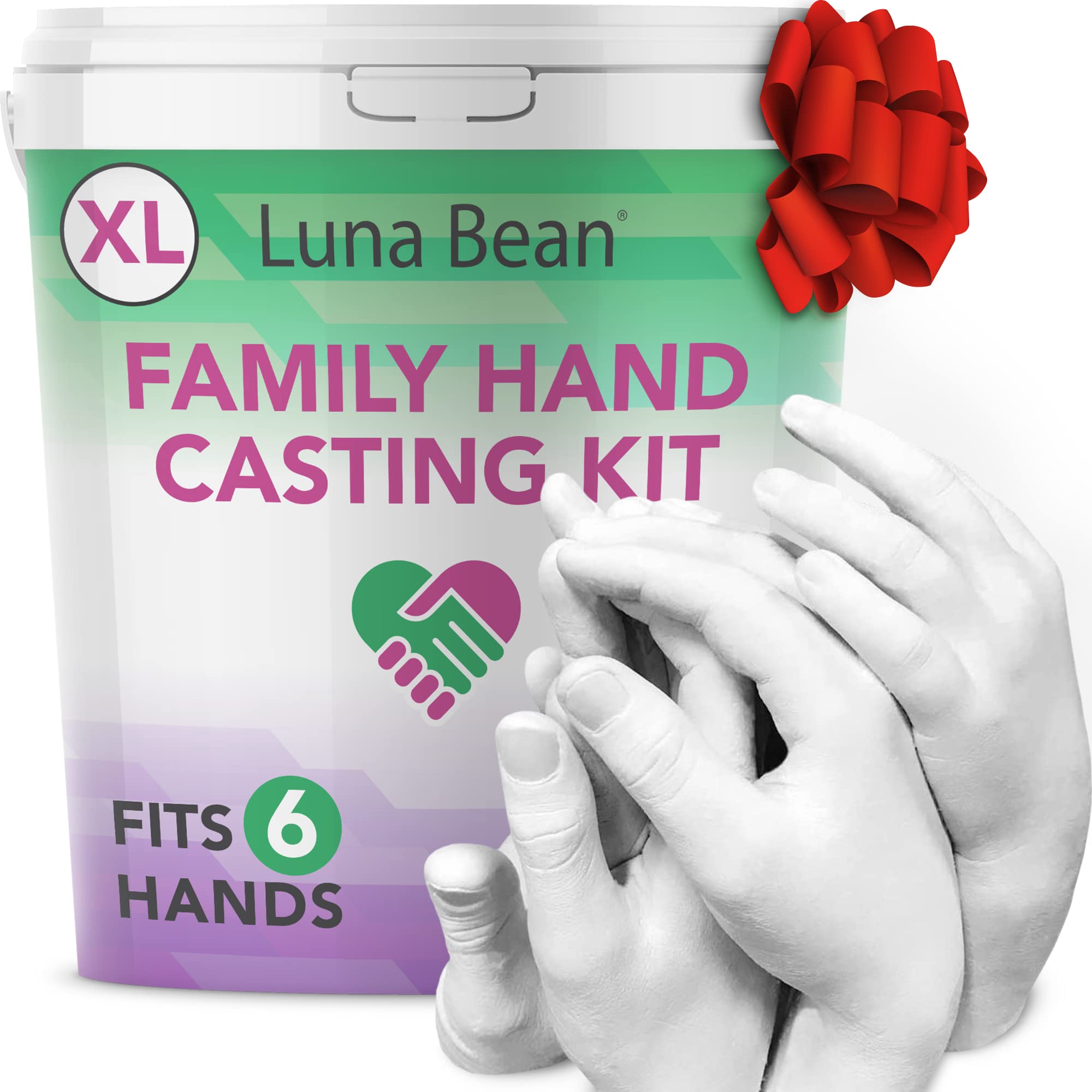 Luna Bean XL Family Hand Casting Kit – Extra Large Hand Mold Kit for Families, Casts Up to 6 Hands – Unique Family Gifts Ideas, Parents, Grandparents & Keepsake Memorial