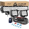 Nilight 20 Inch126W Led Light Bar Spot Flood Combo 2PCS 4 Inch 18W Led Pods Flood Boat Lights Driving Fog Lights Work Light for Trucks With 16AWG Off Road Wiring Harness- 3 Leads, 2 Years Warranty