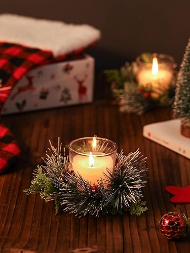 Christmas Candle Ring, Pcs Votive Candle with Red Berry Pinecone