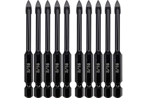Hymnorq 3/16 Inch Glass and Tile Drill Bit 10pc Set, YG6X Tungsten Carbide Tipped Spear Cutter, 1/4 Hex Shank, Painted Surfac