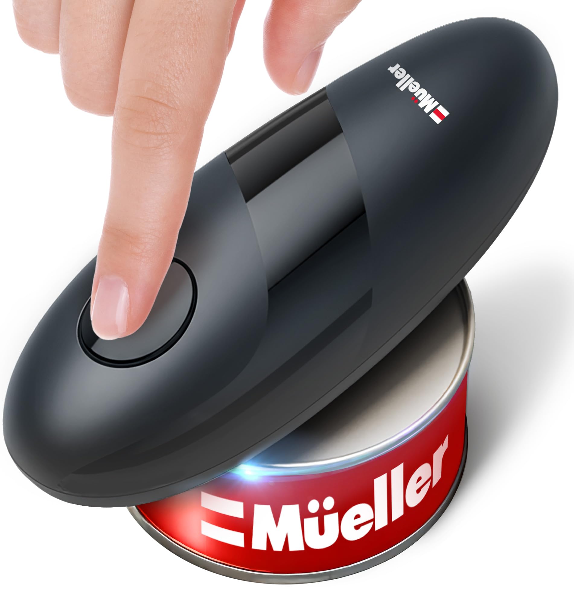 MUELLER HOME SmoothEdge Auto Electric Can Opener – Battery‑Operated One‑Touch w Magnet Lid Lifter, Smooth‑Edge Cut Technology – Portable Hands‑Free Automatic Can Opener for Seniors & Arthritis, Gray