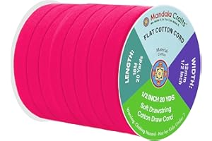 Mandala Crafts Hot Pink Flat Drawstring Cord Replacement, 1/2 Inch 20 YDs Soft Drawstring Cotton Draw Cord Hoodie Sweatpants 