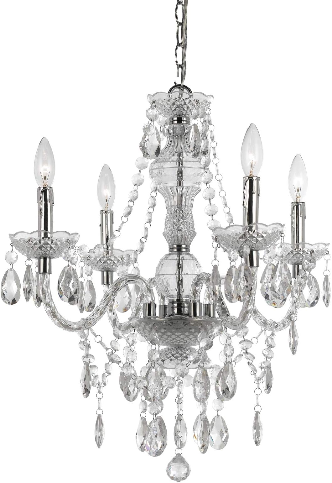 Naples 4-Light Chandelier with Swag Kit, Chrome Finish, and Clear Faux Crystals for Plug-In or Hardwire Installation in Home or Office