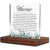Warrior Gift for Cancer Survivors Clear Desk Decorative Sign, Inspirational Fighter Plaque for Women Cancer Patients, Breast Cancer Warrior Sympathy Gift Acrylic Signs with Wooden Stand TZF25