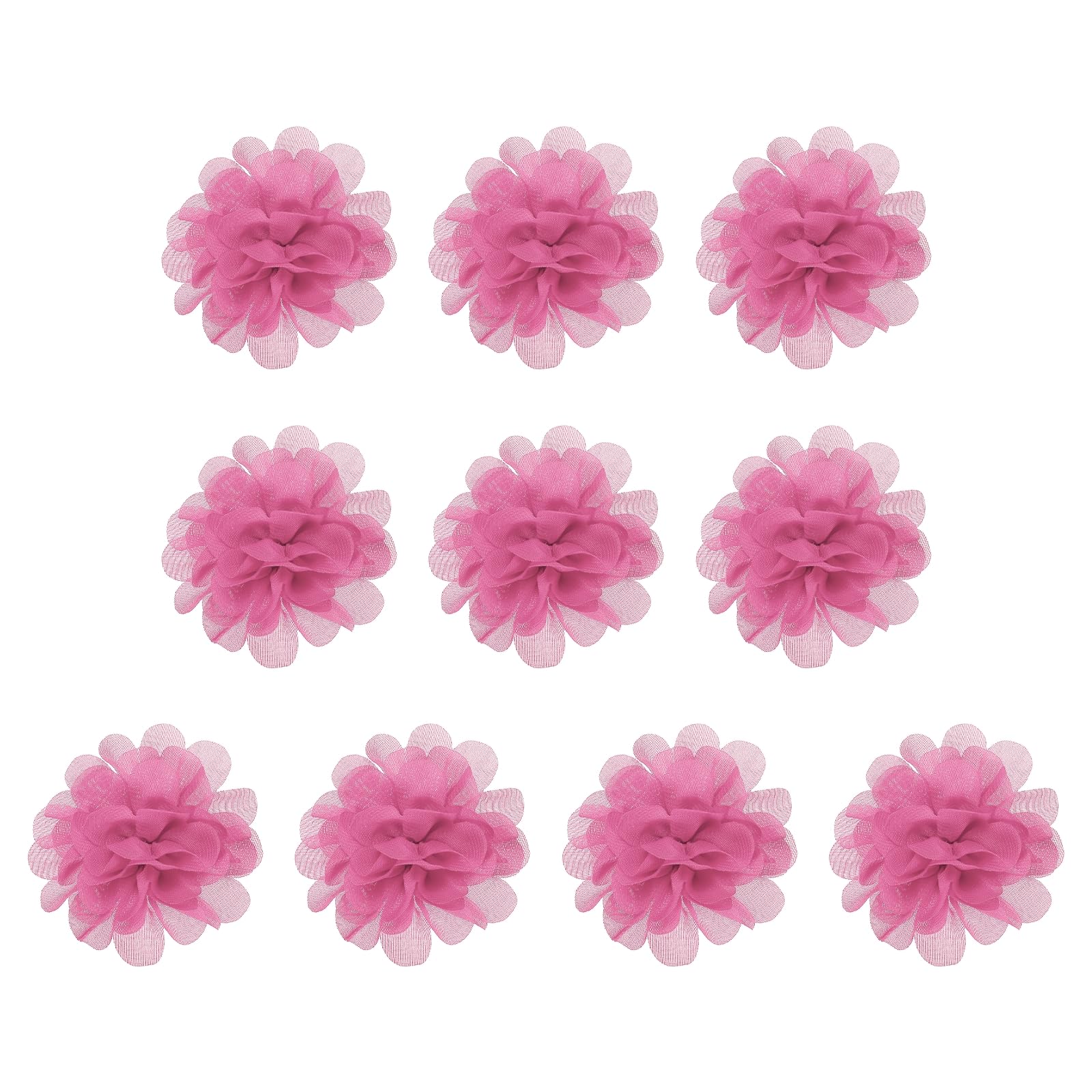 PATIKIL 2.8" Chiffon Flowers, 10 Pcs Mesh Fabric Flowers Sewing Fabric Appliques Headband Embellishments for DIY Craft Wedding Decor, Pink