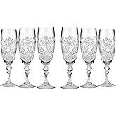 Neman Set of 6 Crystal Champagne Flutes - 6.8 oz Handmade Stemware - Vintage European Cut Design for Sparkling Wine, Prosecco & Mimosa (GB6701/200)