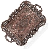 Antique Vintage Tea Coffee Serving Tray Table Home Decor Decorative Handle - Arabic Persian Turkey Fancy Rustic Farmhouse Rectangular Decorative Beverage Bar Ottoman Style Tray Traditional Unique