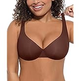 FeelinGirl Plunge Bras for Women Comfort Unlined No Pad Underwire Seamless Soft Full Coverage Everyday Wear Mocca 36B