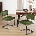 ONEVOG Mid Century Modern Dining Chairs Set of 2, Green Velvet Kitchen Chairs with Tufted Backs, Upholstered Wide Seat, Armless Cantilevered Chairs with Metal Legs for Kitchen Living Room