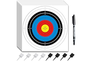 PESSILIN 50Pcs Standard/20Pcs WildBoar Archery Target, Archery Targets, Hunting Targets & Accessories, 16X16in - 10 Ring Bow and Arrow Targets(with 1 Pen&8 pins)
