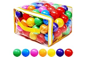 Hovenlay Ball Pit Balls Phthalate Free BPA Free Crush Proof Plastic - 7 Bright Colors in Reusable Play Toys for Kids with Storage Bag