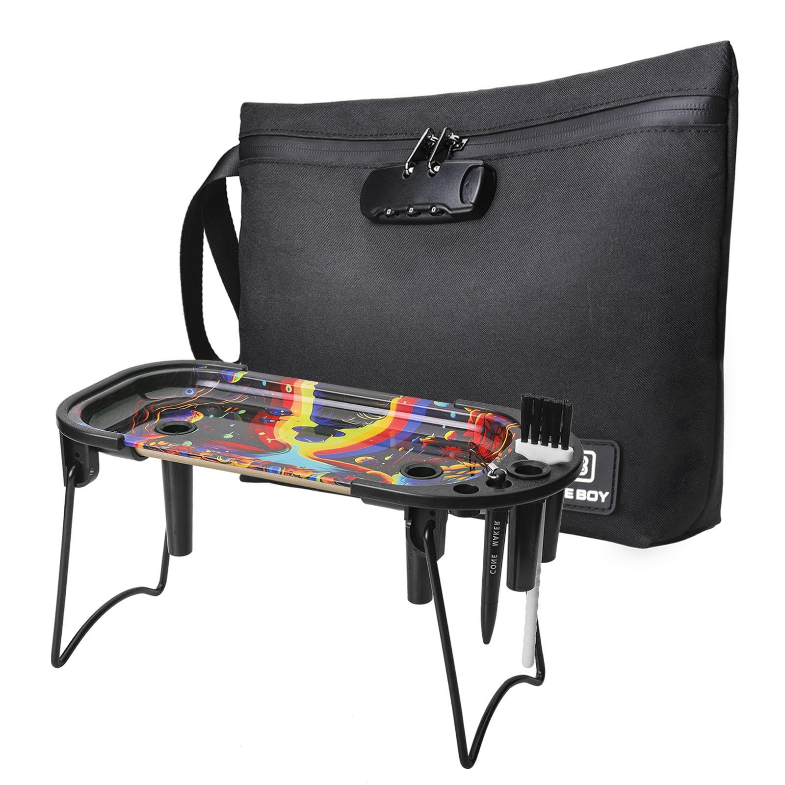 Free Boy 11.8"x8.6" Smell Proof Bags,Odor Proof Stash Bag with Combination Lock+Metal Rolling Tray Cone Loader Image