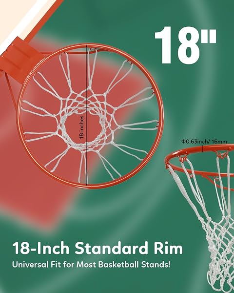 HEAVY DUTY REPLACEMENT BASKETBALL RIM – 18″ SOLID STEEL WITH HEAVY-DUTY NET, PRO-GRADE BASKETBALL HOOP RIM, WALL-MOUNT & HOOP REPLACEMENT, DOUBLE SPRING BASKETBALL HOOP RIM & COMPLETE INSTALLATION KIT
