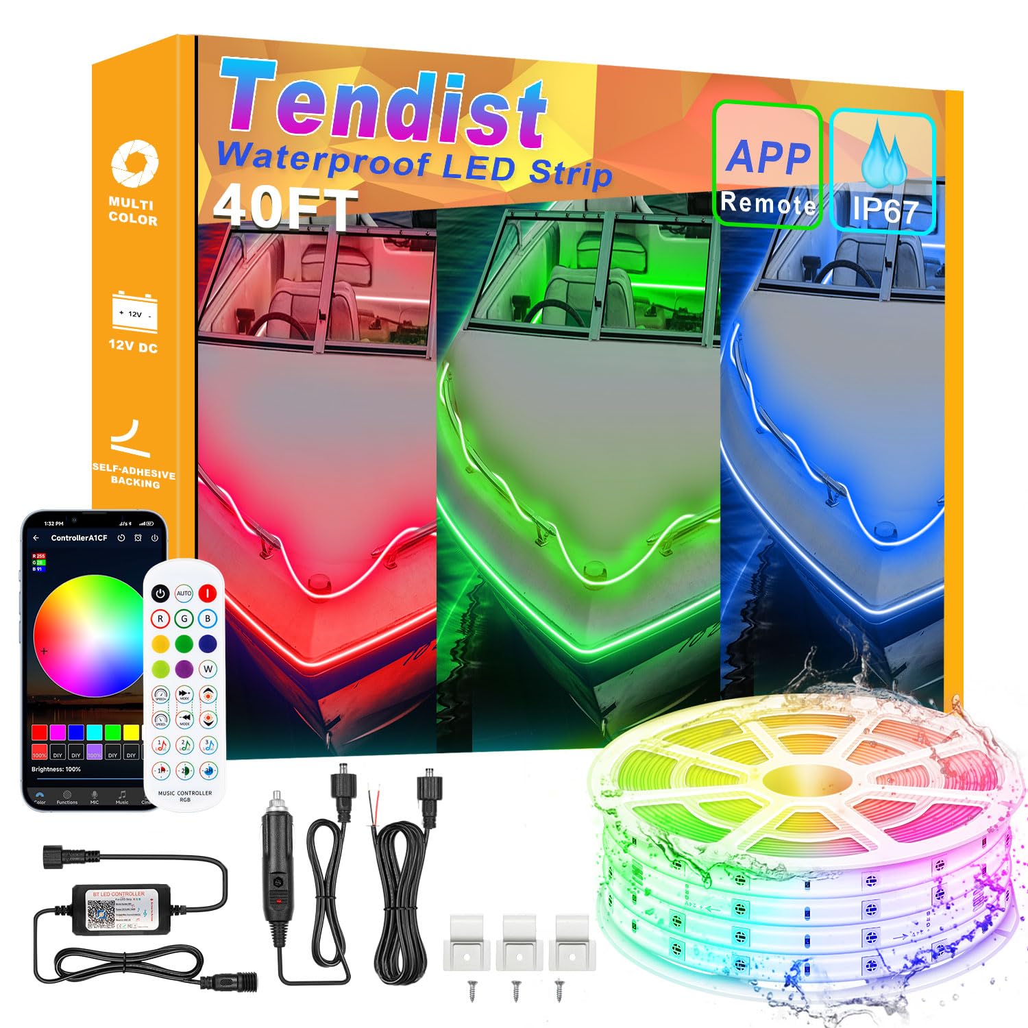 Photo 1 of Boat Lights LED Waterproof, 40FT Pontoon Boat Led Lights Strip, Marine Led Strip Light, Multicolor 12v RGB LED Strips Outdoor IP67, Night Fishing Lighting with APP & Remote for Bass Jon, RV, Kayak