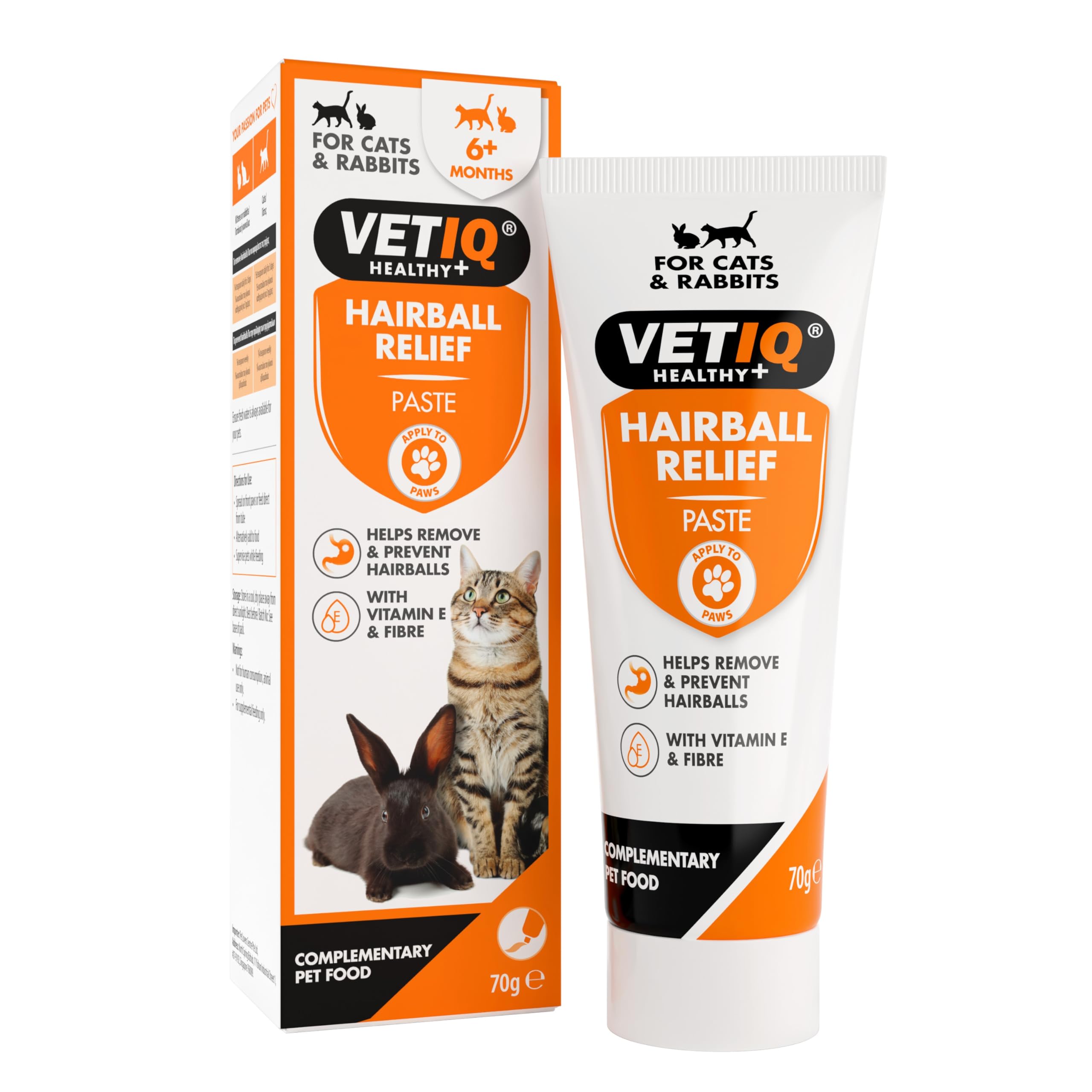 VETIQ Hairball Relief Paste With Vitamin E & Fibre For Cats & Rabbits 6+ Months, Helps Remove & Prevent Hairballs, 70 g (Pack of 1)