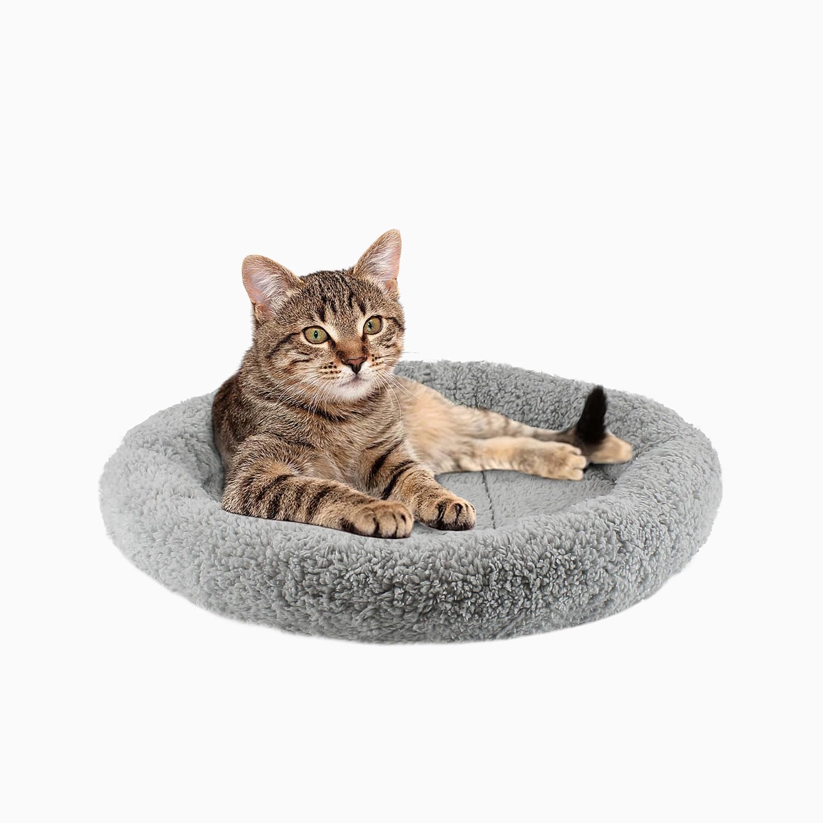 Photo 1 of PETLESO Cat Bed Mat 15.75" Round Pad with Pillow Around, Indoor Soft Warm Pet Bed for Cats Dogs Rabbit Curling Sleep/Nap, Antiskid Bottom, Washable, Medium