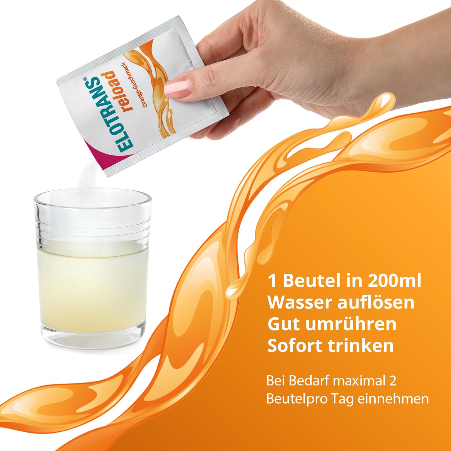 ELOTRANS reload - isotonische Elektrolyt-Glucose-Mischung - Nahrungsergänzungsmittel mit Magnesium, Kaliumchlorid, Cholin und B-Vitaminen - 1 x 15 Beutel 6