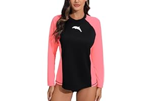 Halcurt Women's Long Sleeve Rash Guard Swim Shirt with Built in Bra Lightweight UPF50+ Quick Dry Swimsuit Top
