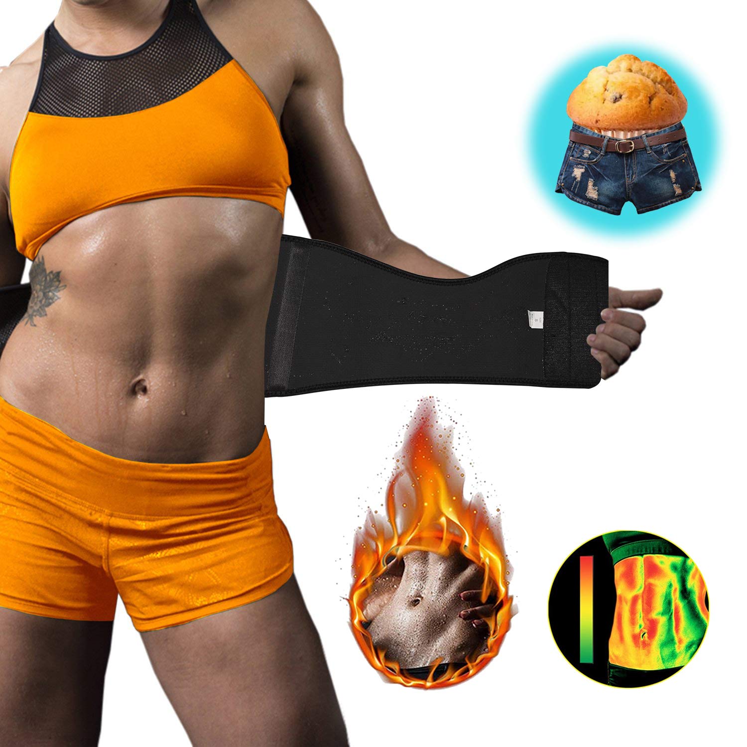 Waist Trimmer Belt，ALIKE Waist Trainer Slimming Body Shaper Belts Eliminate Muffin Top（L，Black