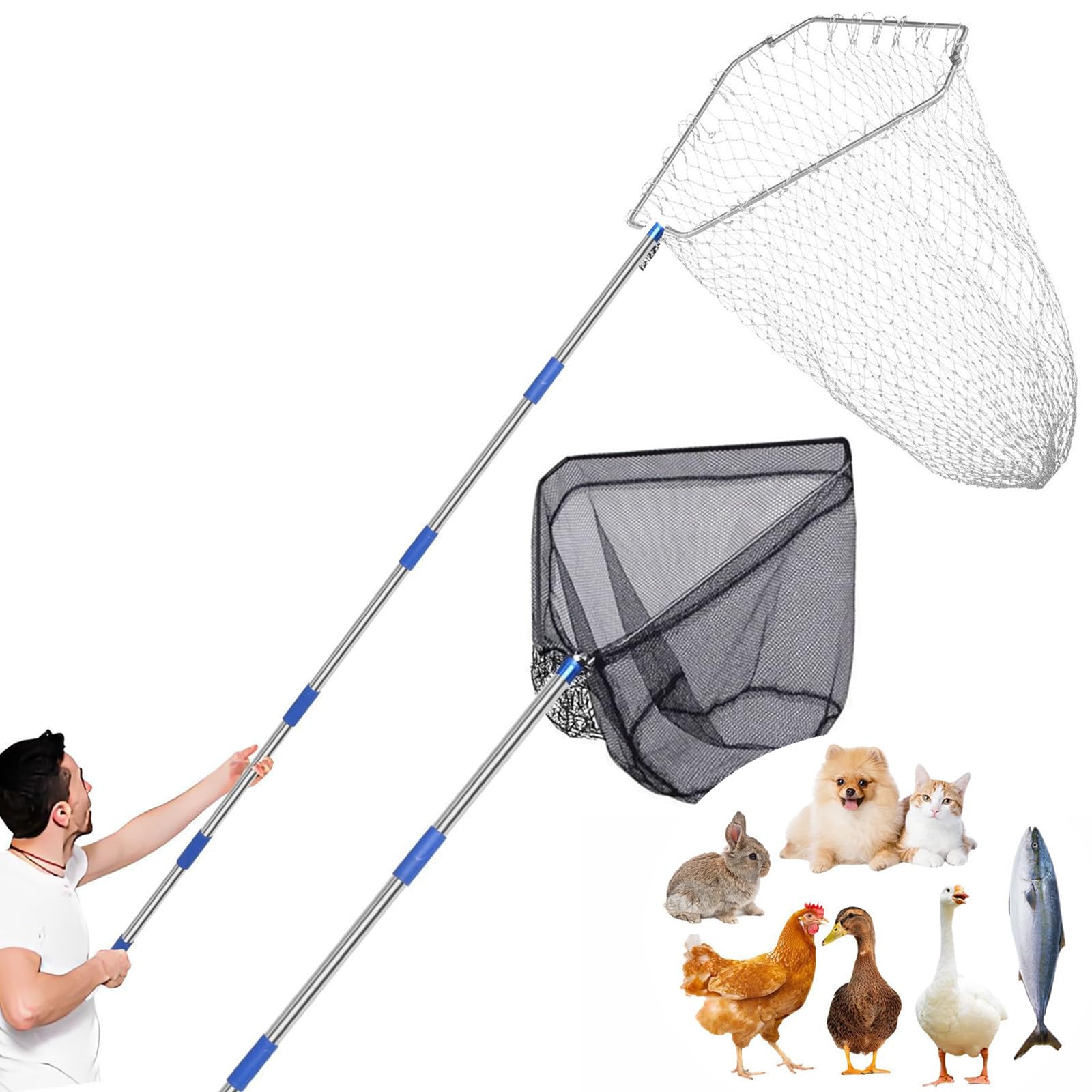 View 1 of Aoiaute Chicken Catching Net 2 Pcs,Adjustable from 29-74 inches Chicken Net, Suitable for Catching Outdoor Animals Such as Chickens, Ducks, Fishnet,Geese,Birds (2 Nets, 1 Pole Included)