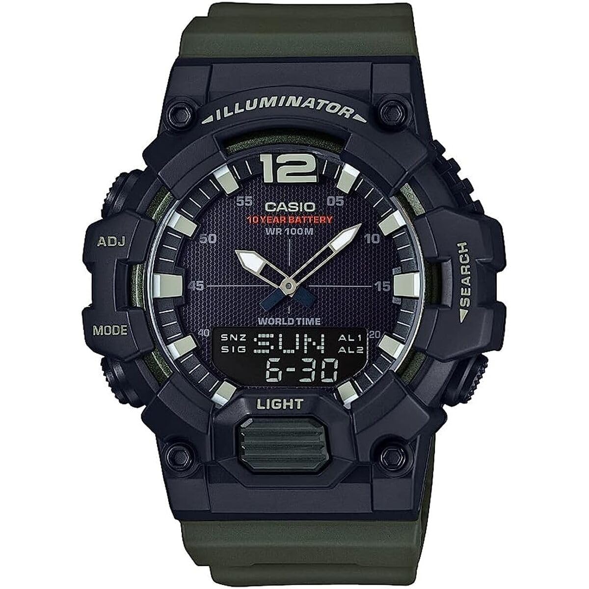 Casio Men's HDC-700-1AVCF Classic Analog-Digital Display Quartz Black Watch, Black/Green, 46.5mm., Quartz Watch
